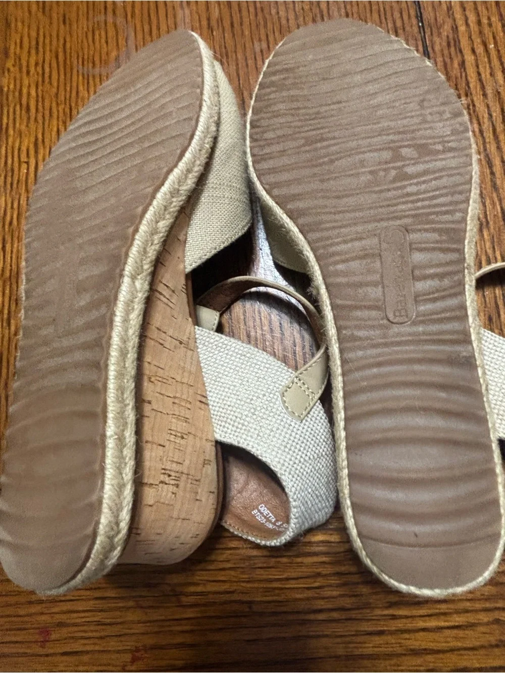BareTraps Odetta Peep Toe Beige/Tan Espadrille Wedge Sandals